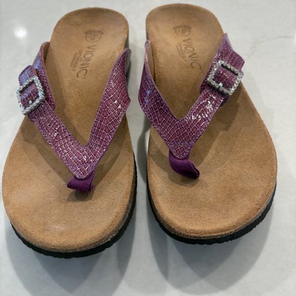 Vionic Purple Sandals Rhinestone Buckle 7 - Picture 2 of 2